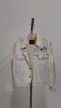 Levi's Women's White Denim Trucker Jacket - Floral Embroidery - Size S